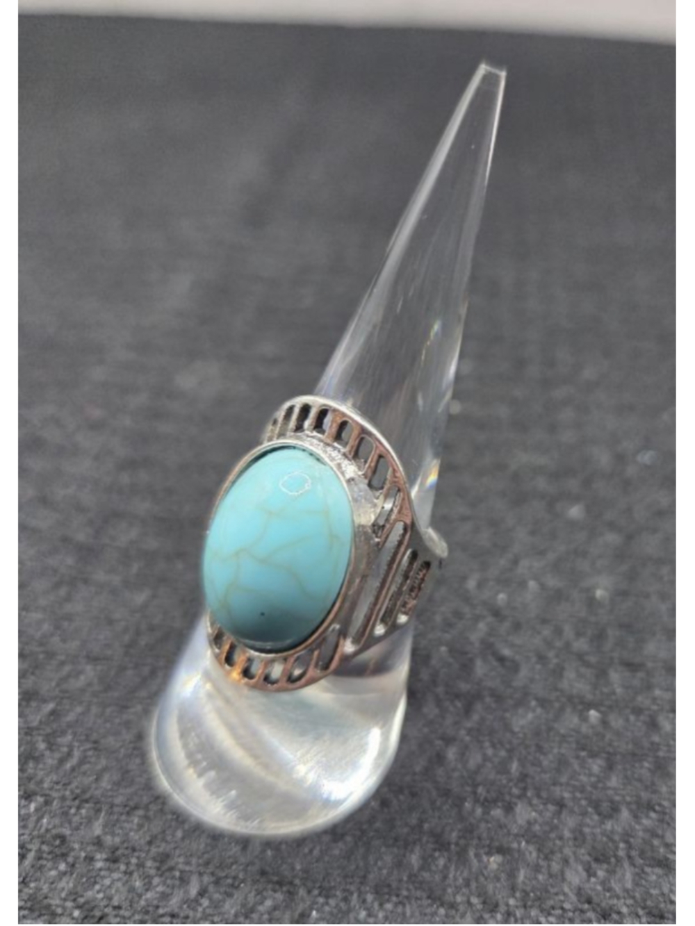 1373. Silver-Tone Faux Turquoise Ring